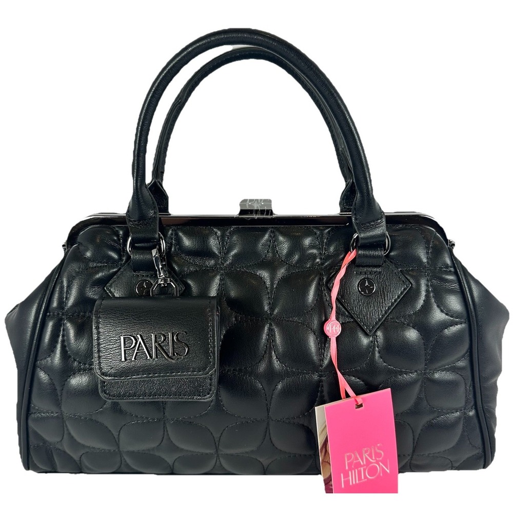 Paris Hilton Camden Frame Bag Black Quilted Satchel Top Handle Y2K NWT - Picture 1 of 13